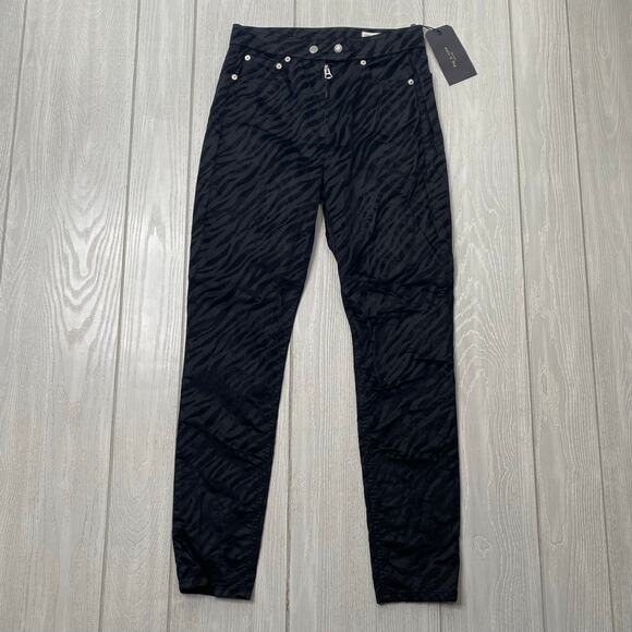 Rag & Bone Womens Black Zebra Nina High Rise Ankle Skinny Pants Size 25 New $295 - Picture 1 of 12